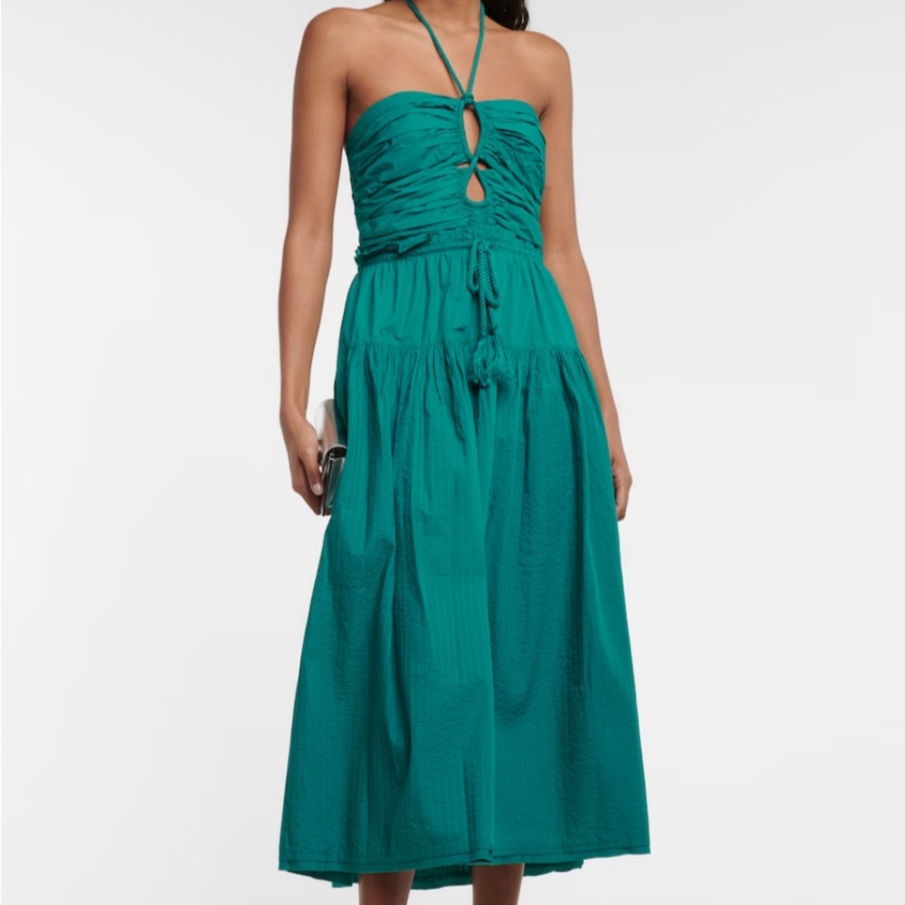 Ulla Johnson Ella Cutout Halter Dress In Teal Size Medium Midi Ruched Keyhole